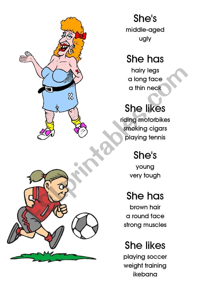 Physical descriptions: female. Cards 11-20 of 20 with editable backs and instructions.