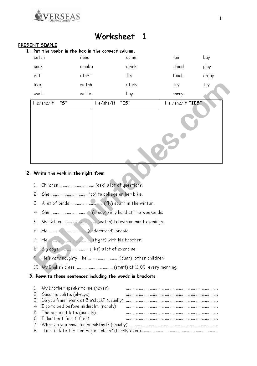 SIMPLE PRESENT worksheet