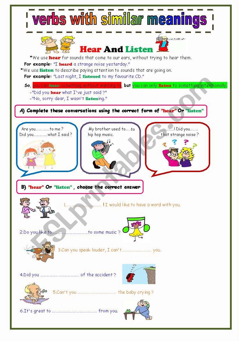 Similar verbs worksheet