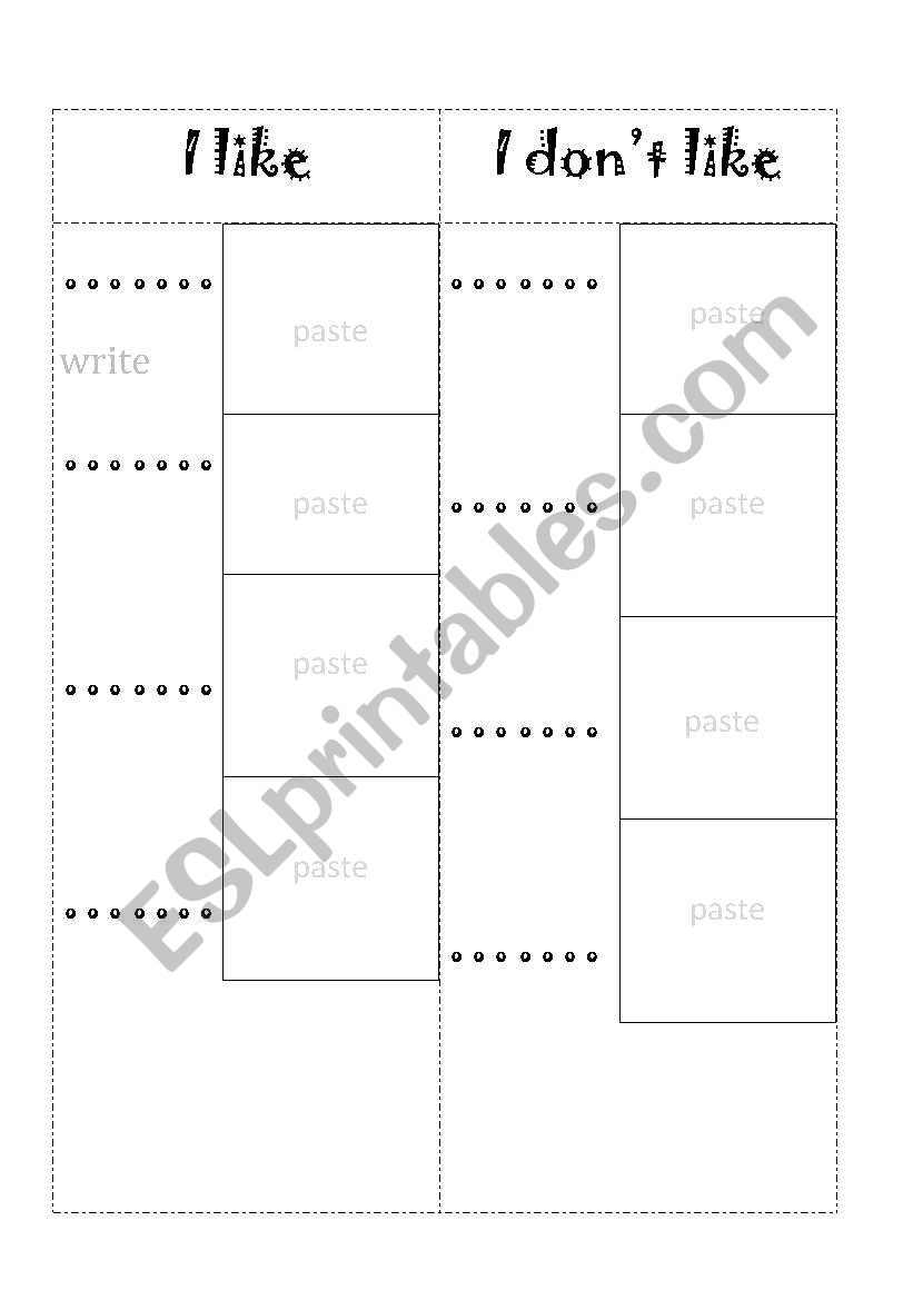 I like I dont like - Food worksheet