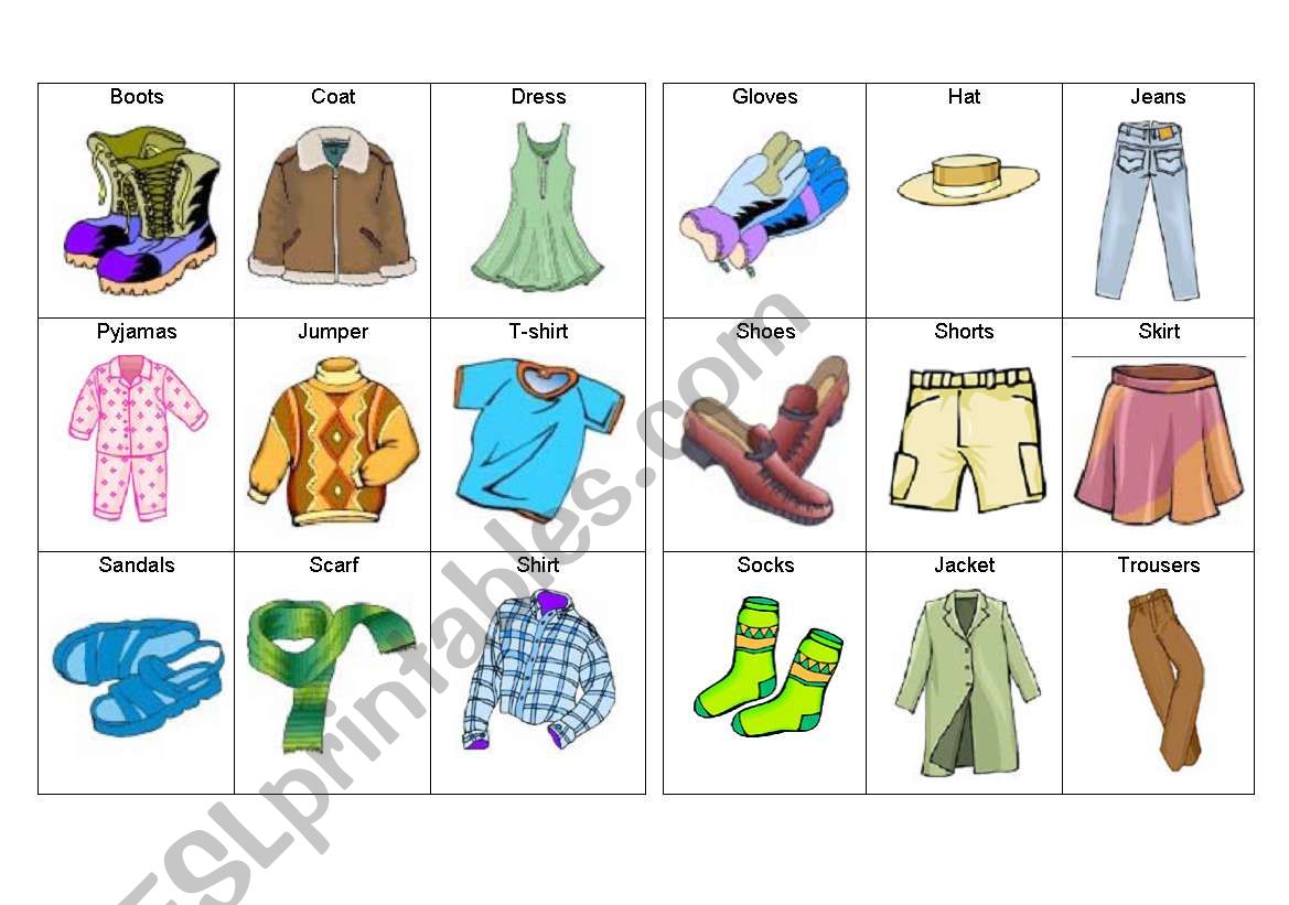 Bingo Clothes worksheet