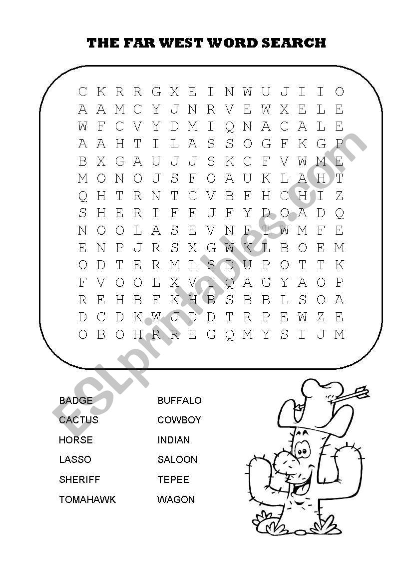 The Far West Word Search worksheet