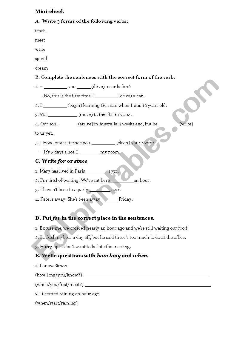 Present Perfect/ Past Simple mini-check