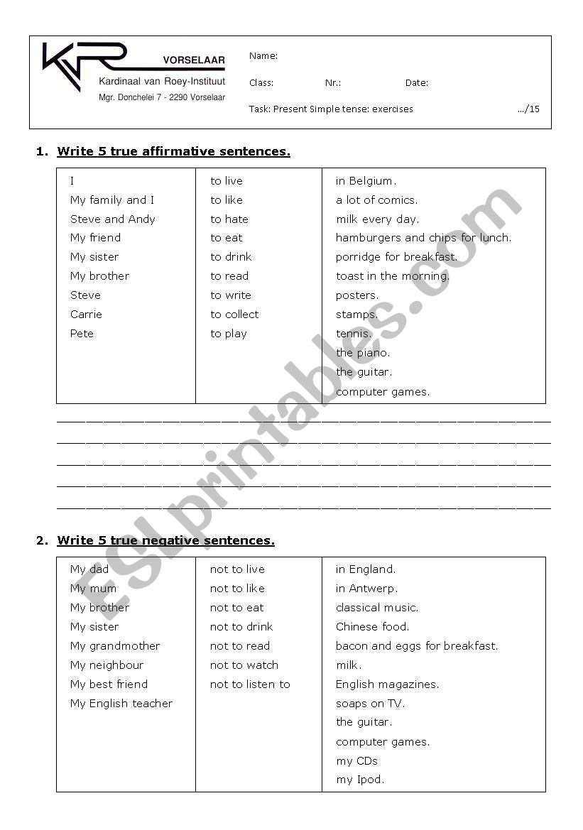 Present simple exercise worksheet