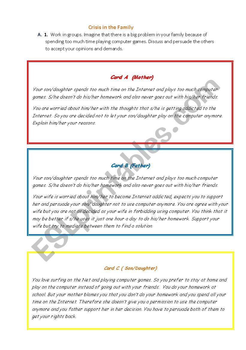 speaking cards worksheet