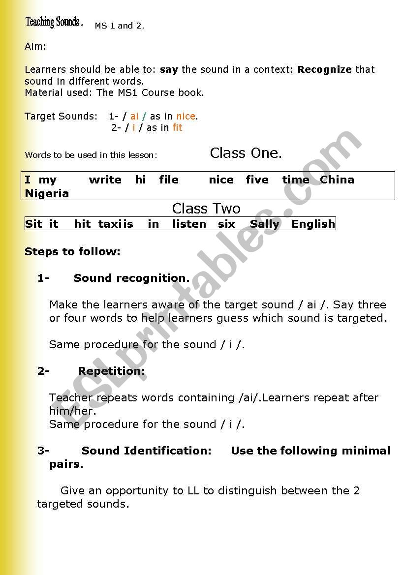 sounds/i/ and /ai/ worksheet