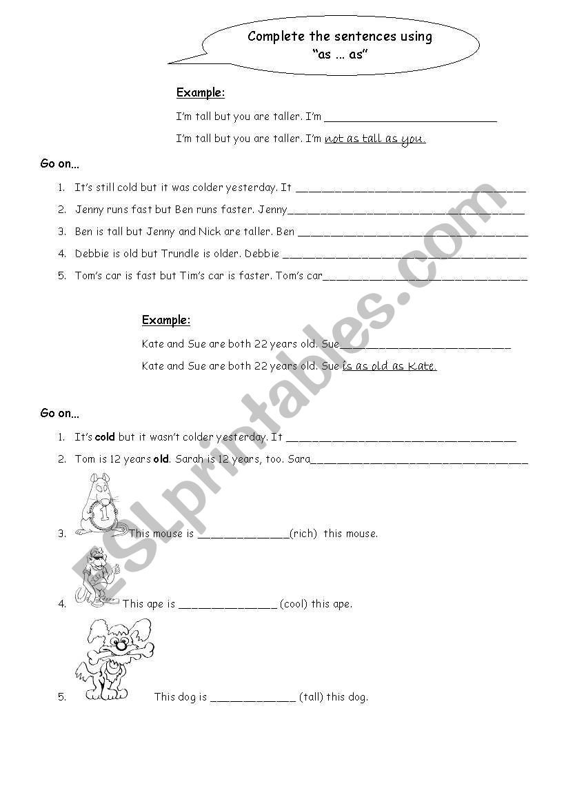 Comparison as...as worksheet