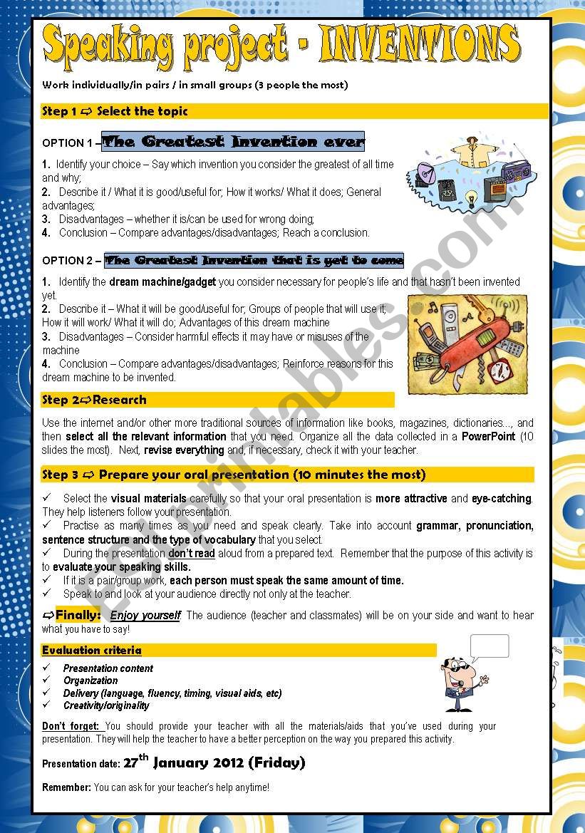 speaking project  worksheet