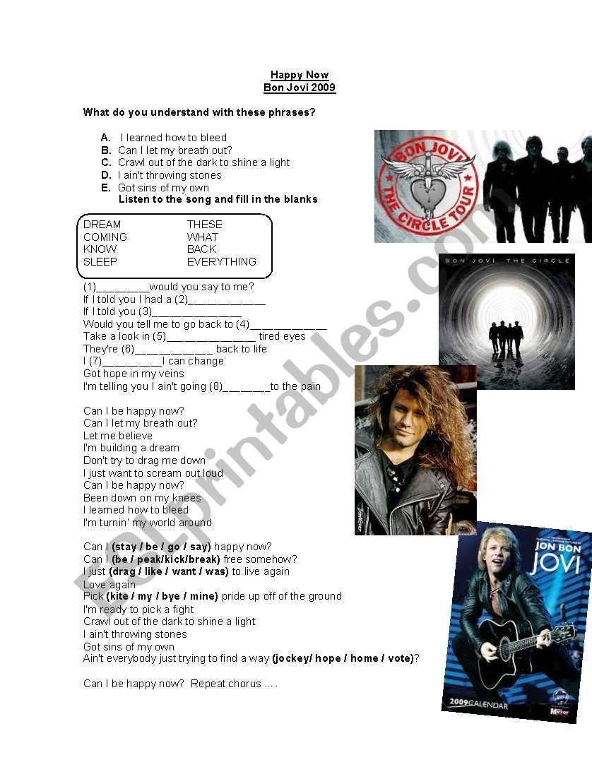 BON JOVI SONG KARAOKE worksheet