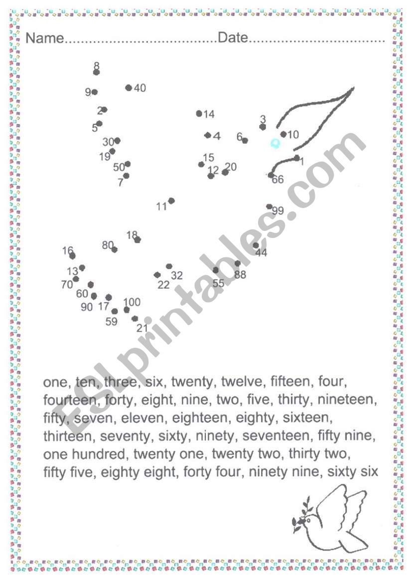 Dove dot to dot worksheet