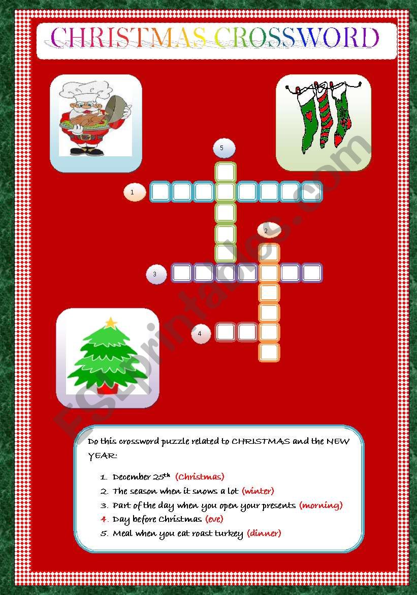 christmas crossword worksheet