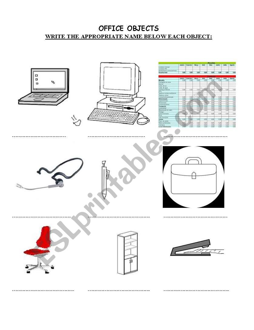 Office Objects worksheet