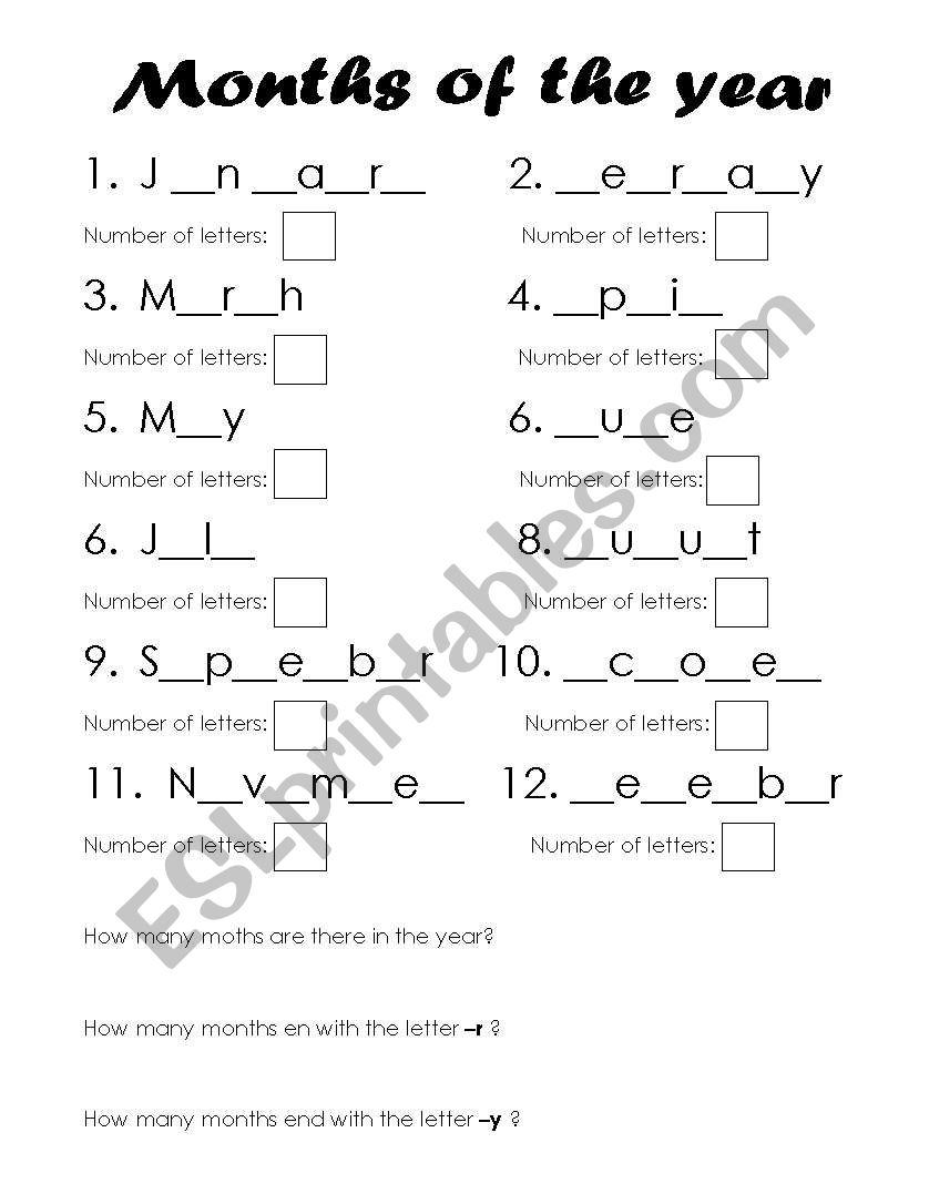 Months of the year worksheet