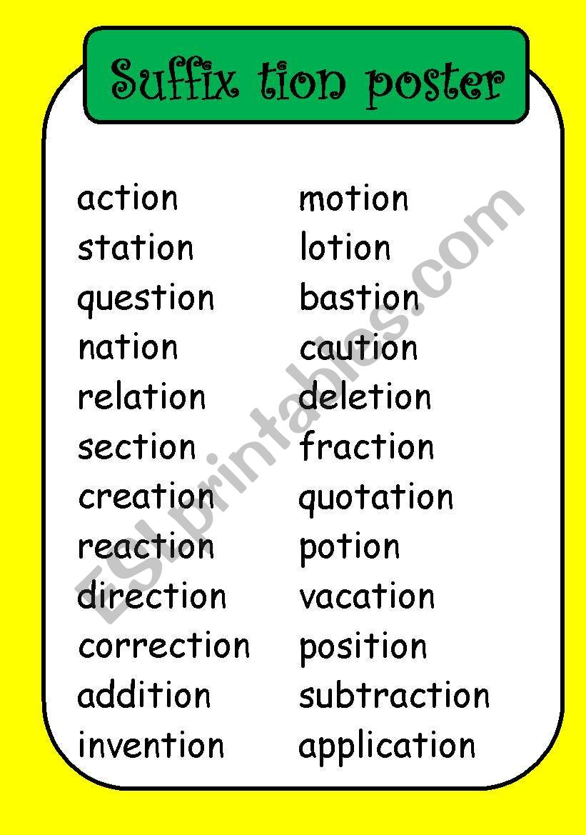 suffix posters worksheet
