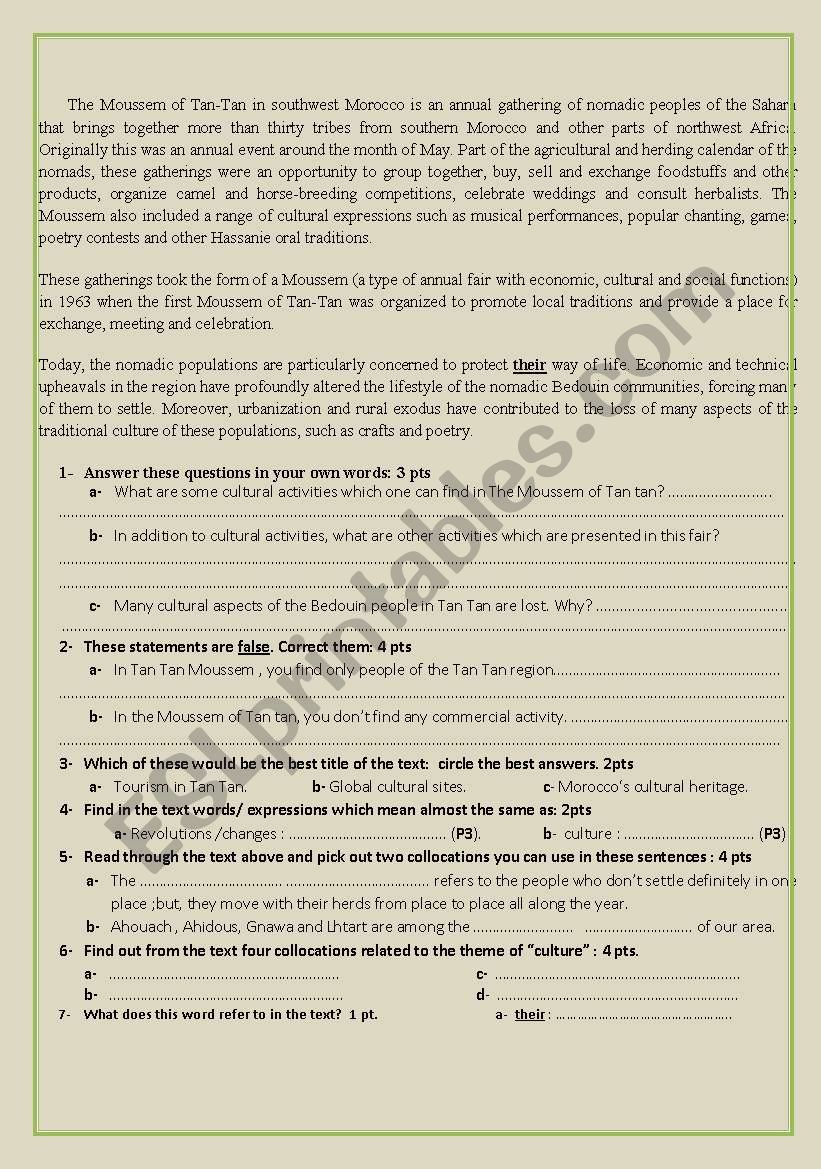 The moussem of Tan Tan worksheet