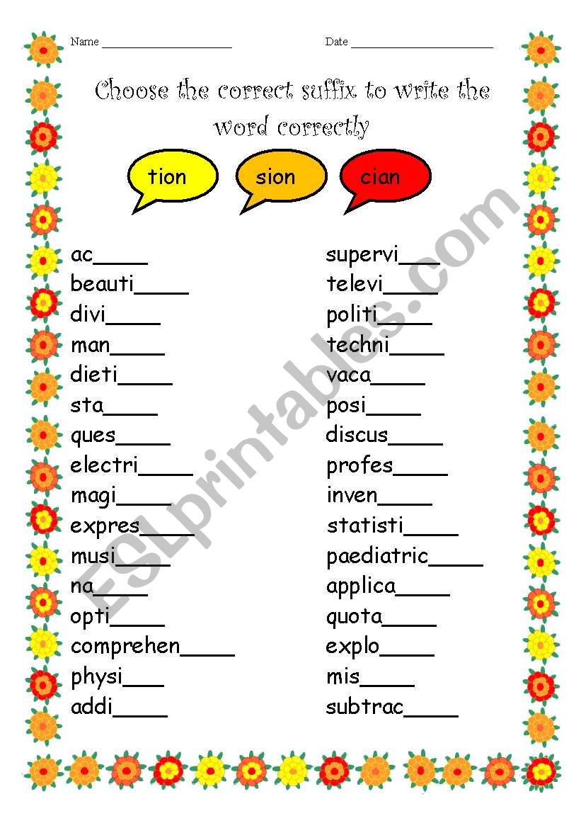 choose the correct suffix worksheet