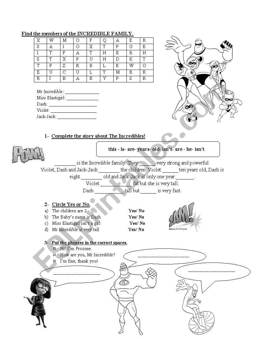 Incrediblee Family worksheet