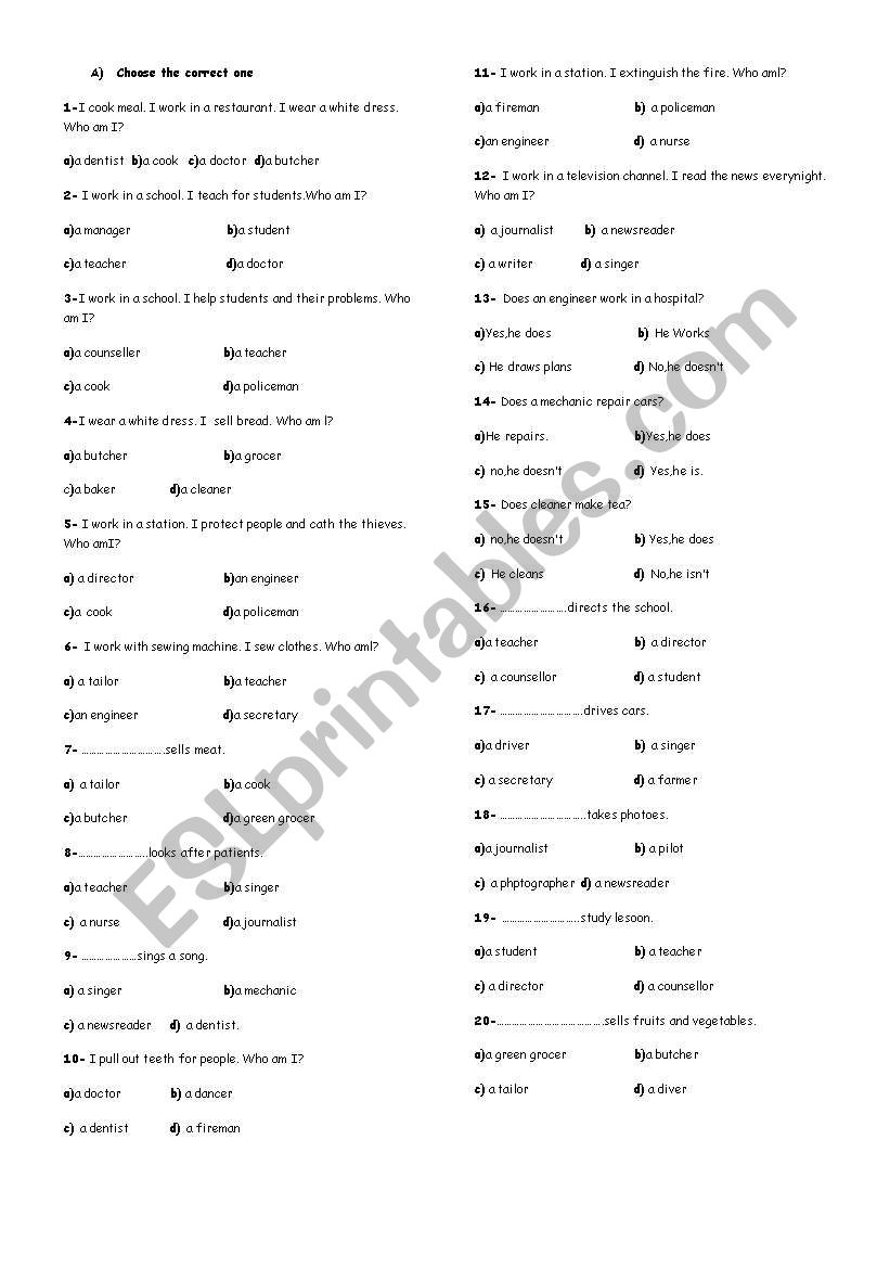 jobs worksheet