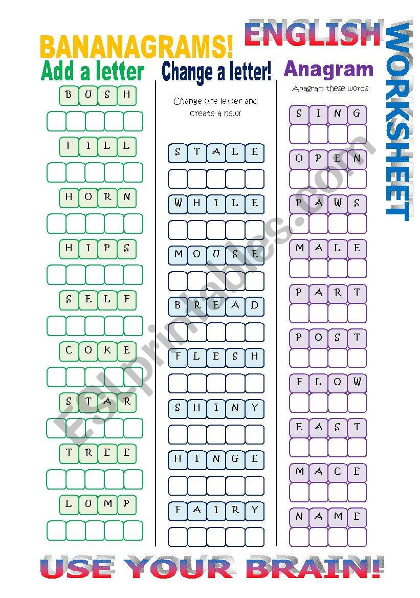 Bananagrams 2 worksheet