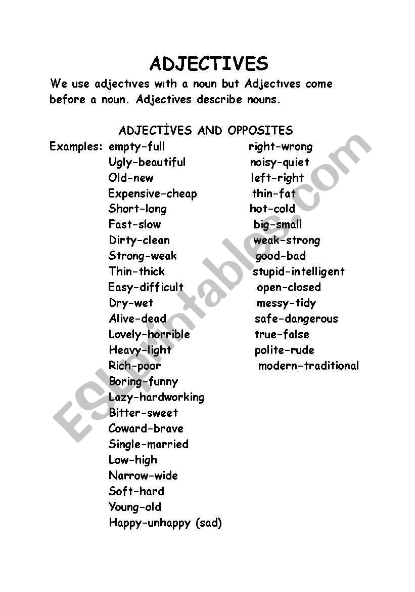 adjectives_opposites worksheet