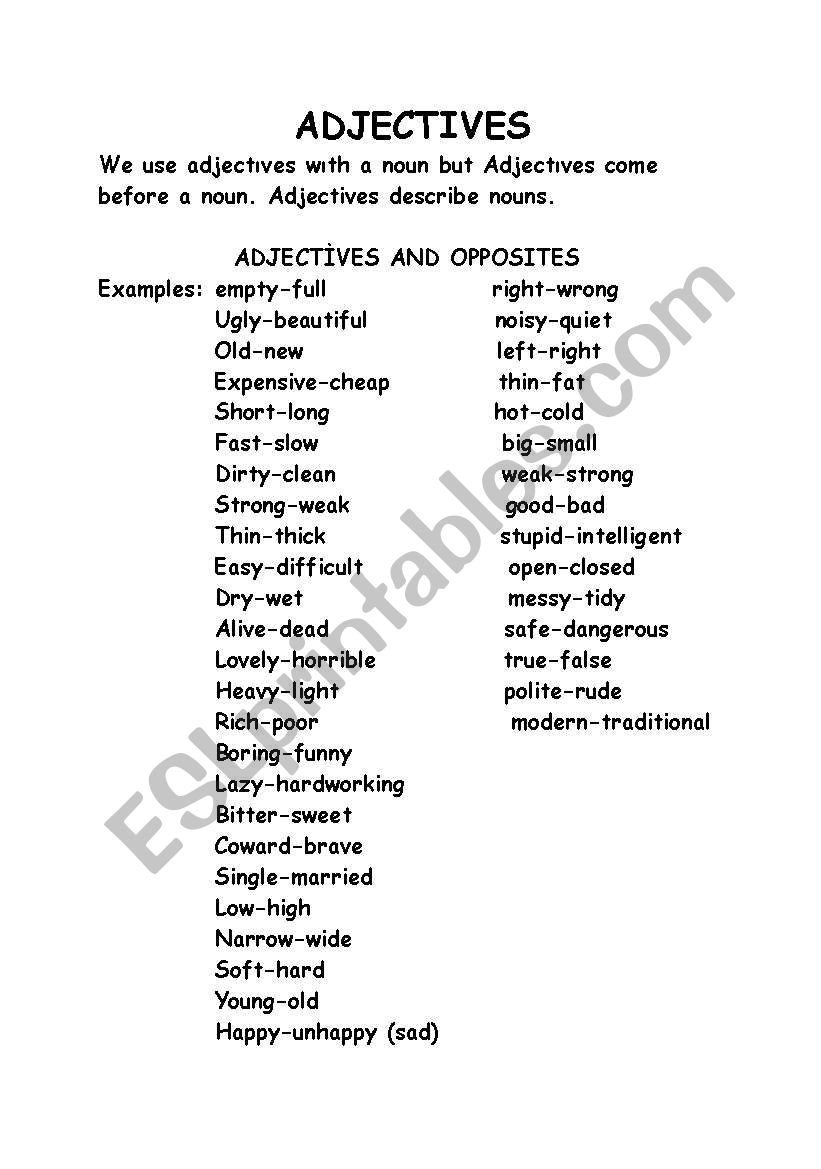 adjectives_opposites worksheet
