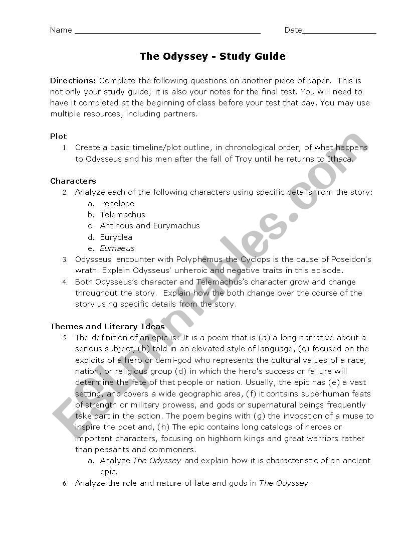 The Odyssey by Homer Final Test Study Guide