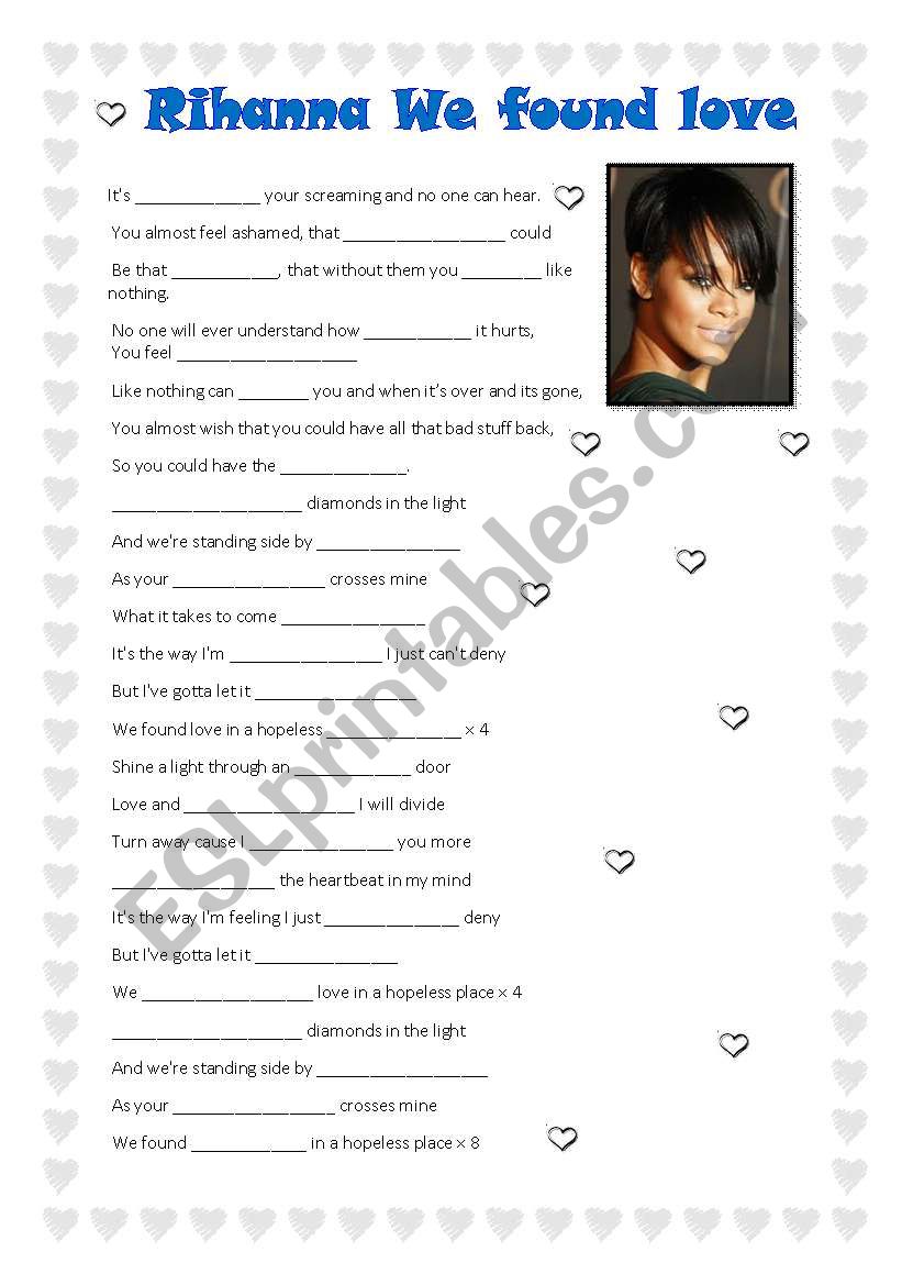 Rihanna We found love worksheet