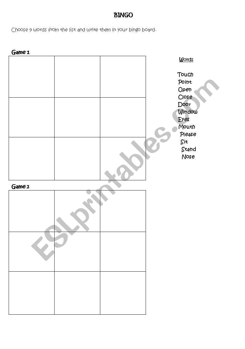 Commands BINGO! worksheet