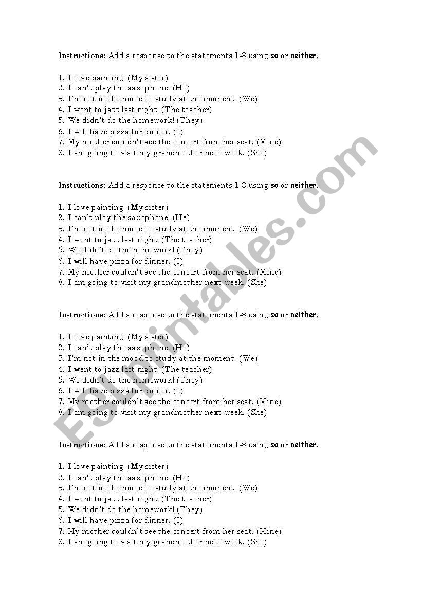 So or Neither? worksheet