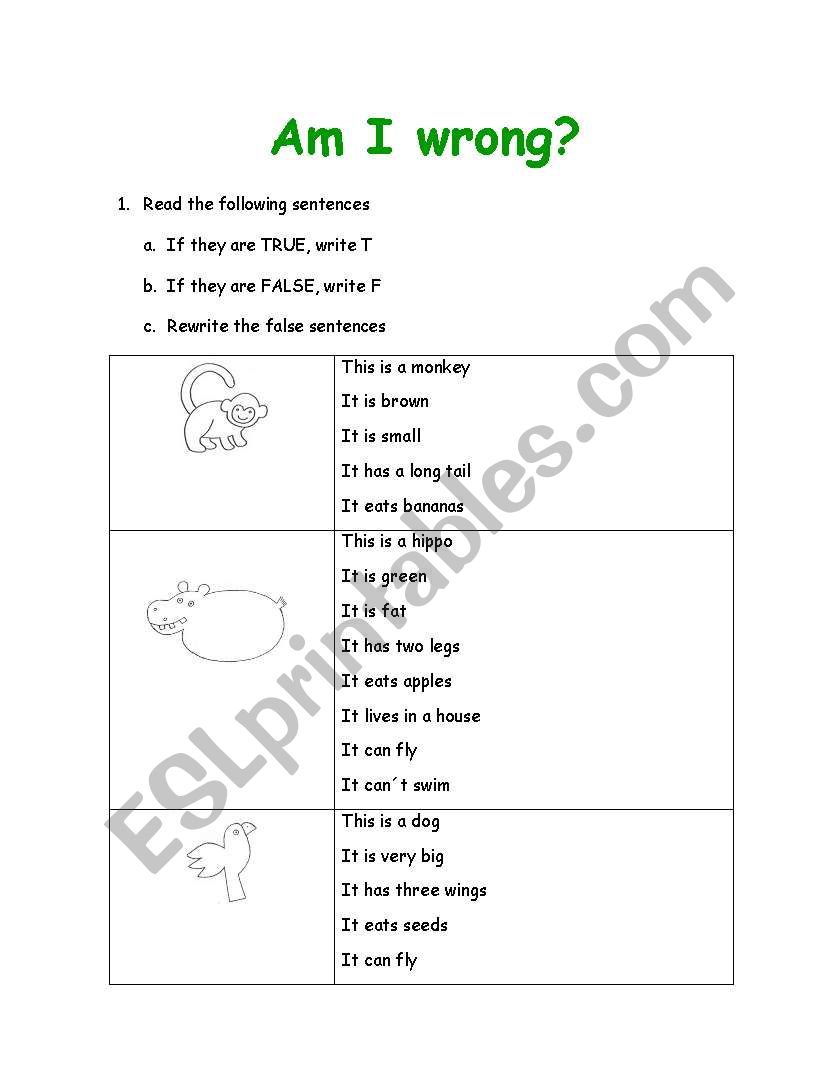 Describing animals worksheet