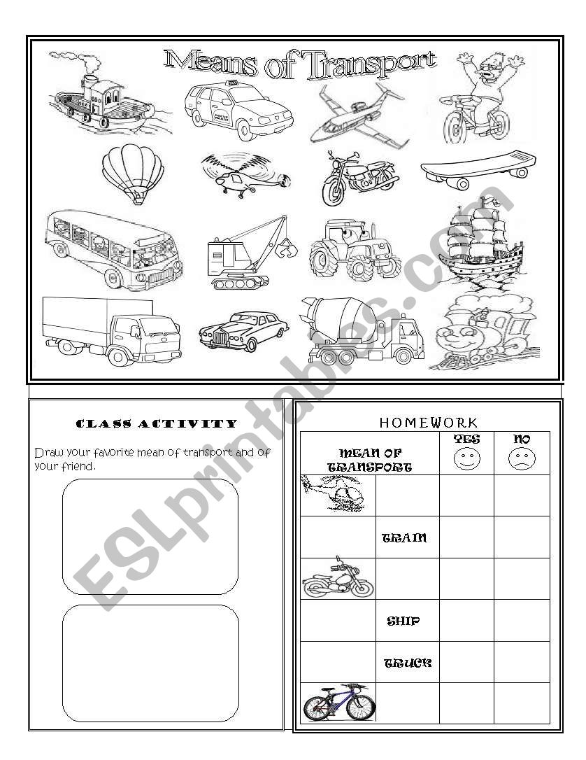 Means of Transportation worksheet