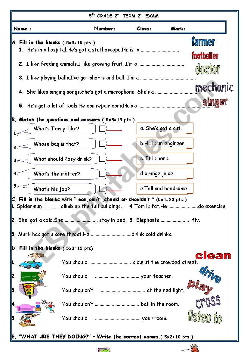 5th GRADE 2nd TERM 2nd EXAM worksheet