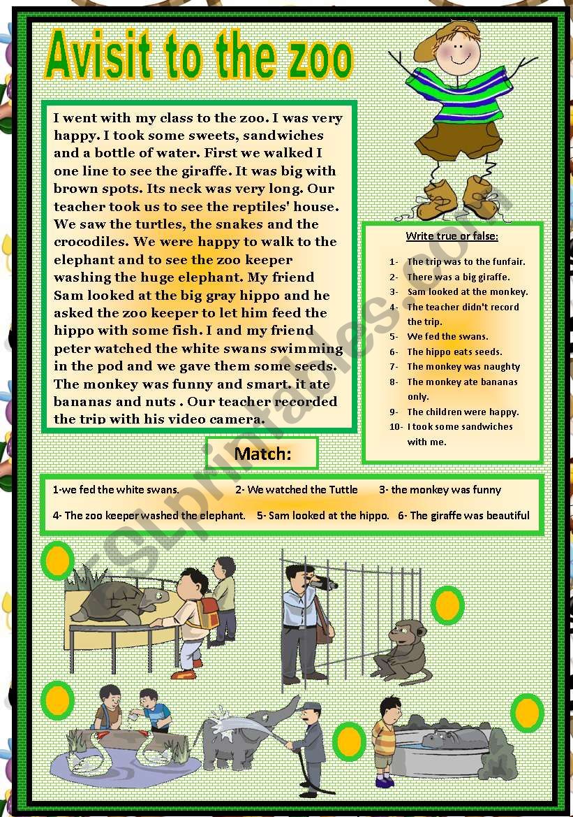 A VISIT TO THE ZOO worksheet