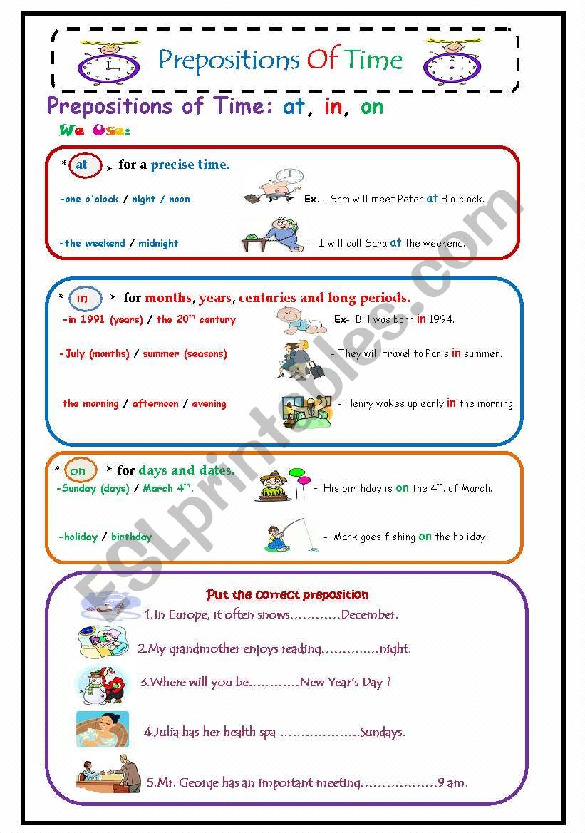 Prepositions Of Time.. worksheet