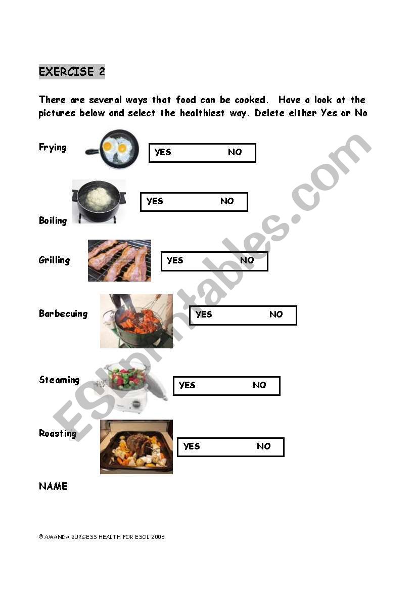 Cooking Methods worksheet