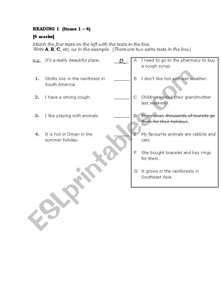 Reading sheets worksheet