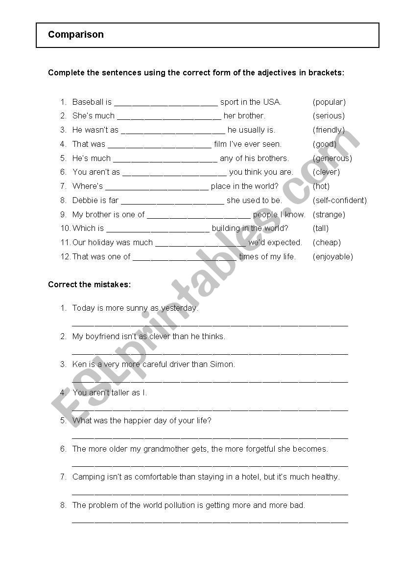 Comparison ex worksheet