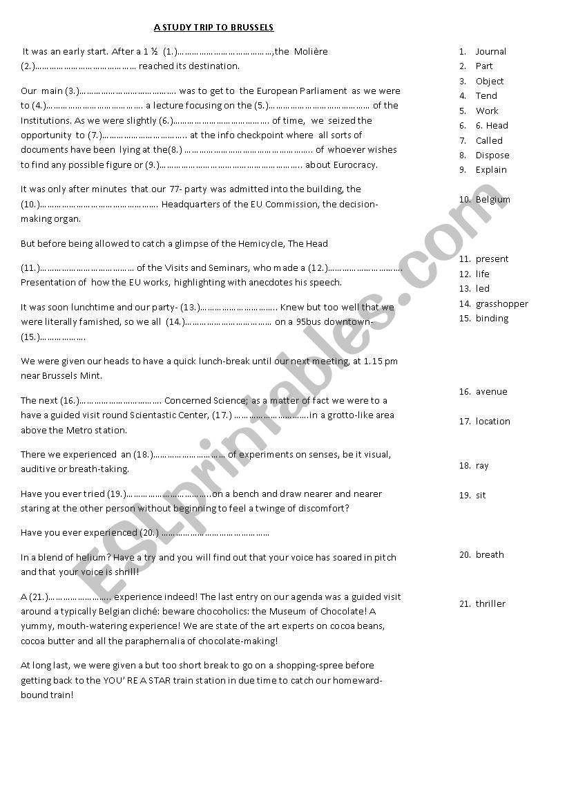 a study trip to bruxelles worksheet