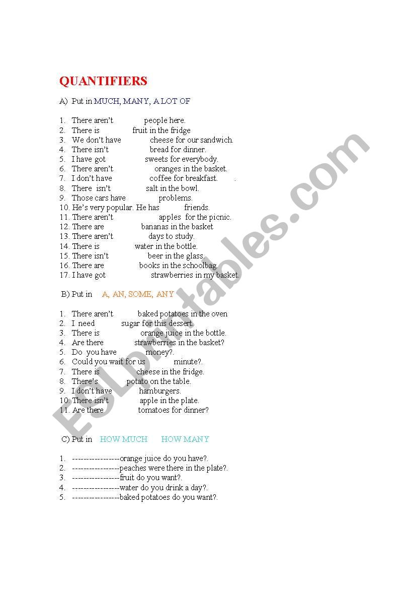 QUANTIFIERS worksheet