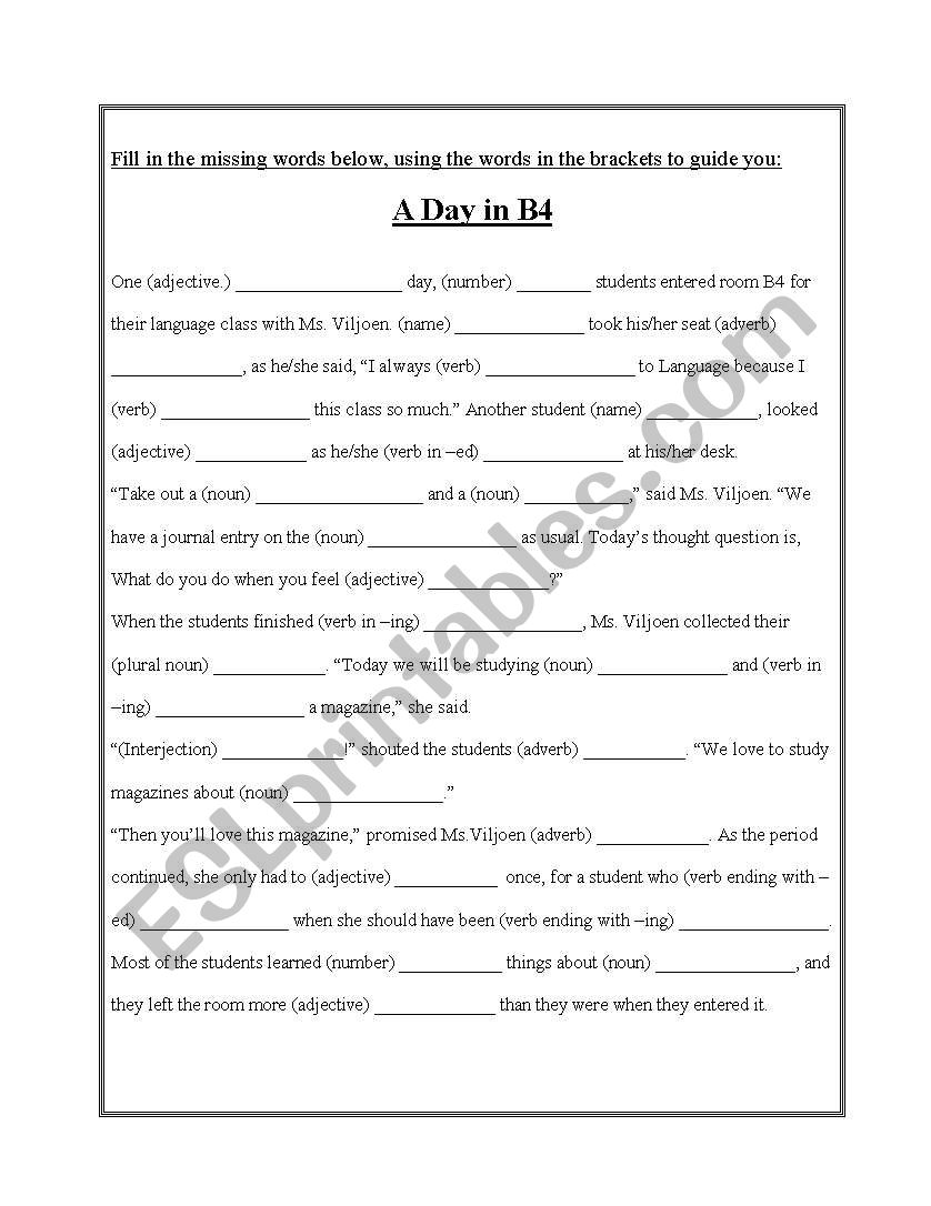 mad libs worksheet