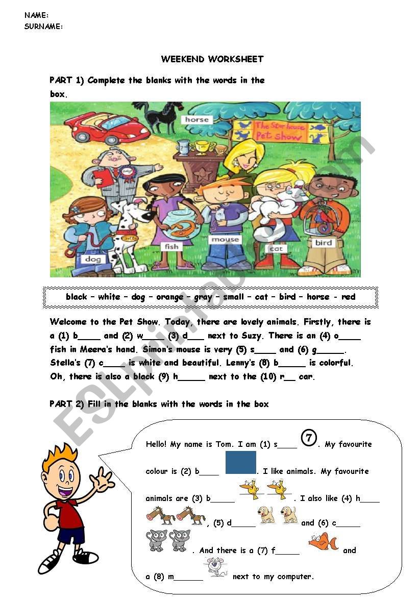 Worksheet to practice colors+animal+adjectives+vocabulary building and coloring