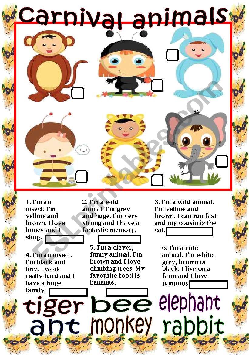 carnival animals worksheet