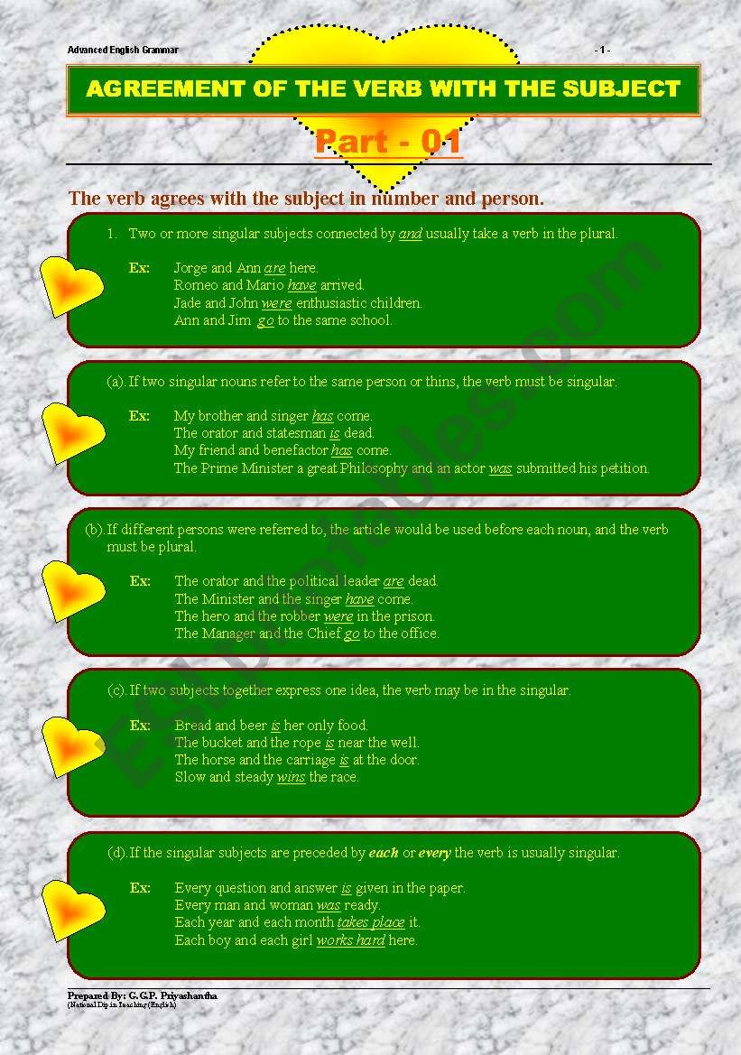 Subject-verb agreement worksheet