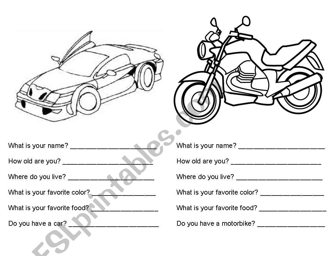 All About Me worksheet