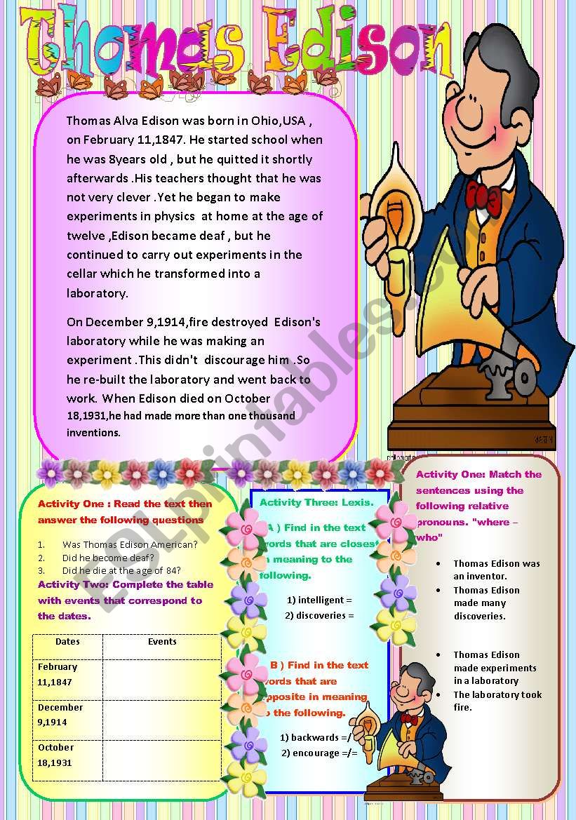 Thomas Edison worksheet