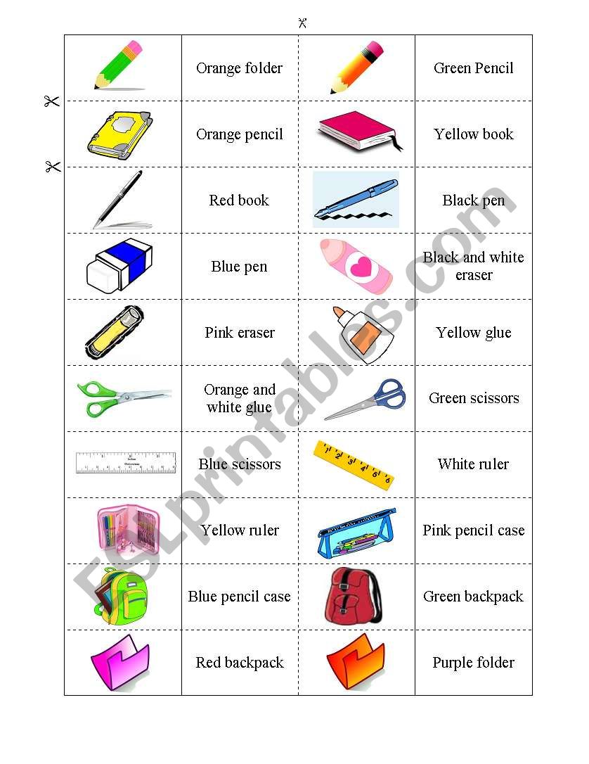 Classroom Objects - Dominoe worksheet