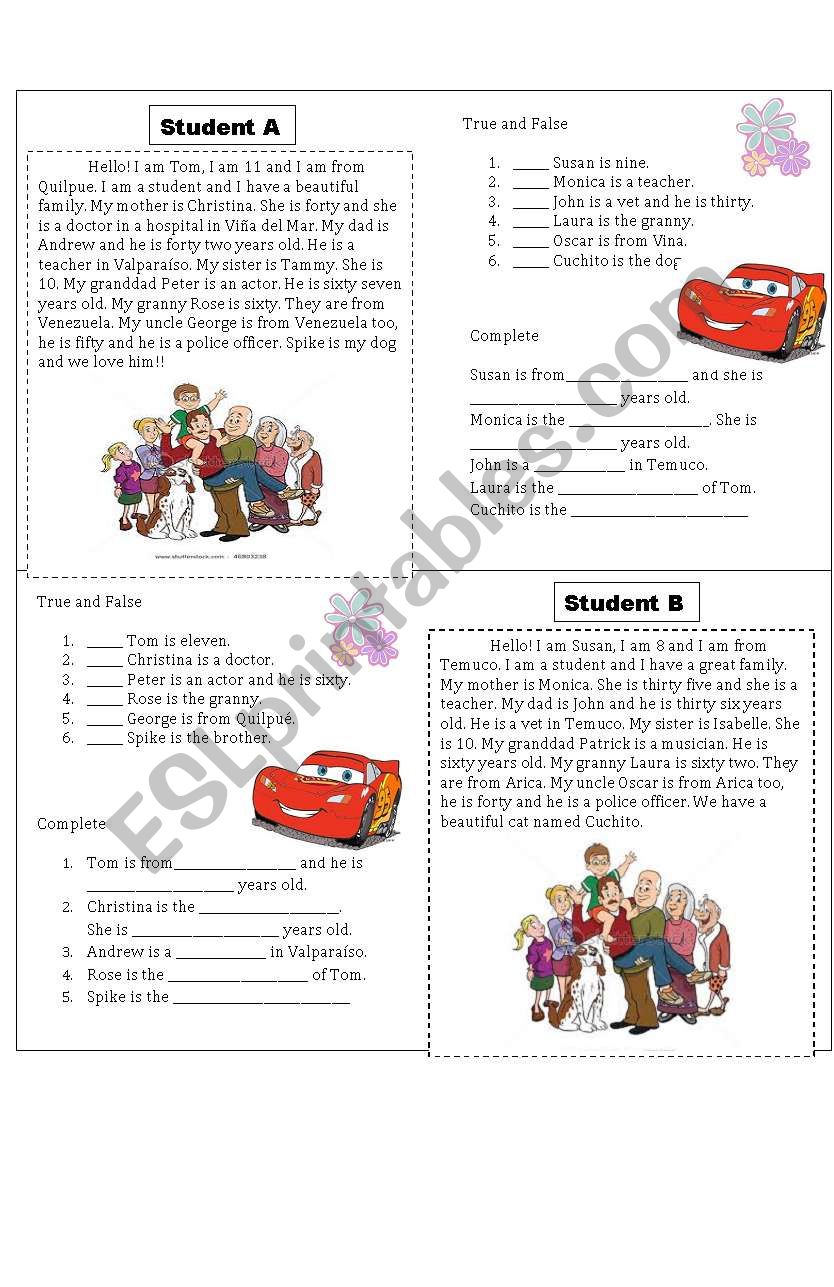 Info Gap Activity - My Family worksheet