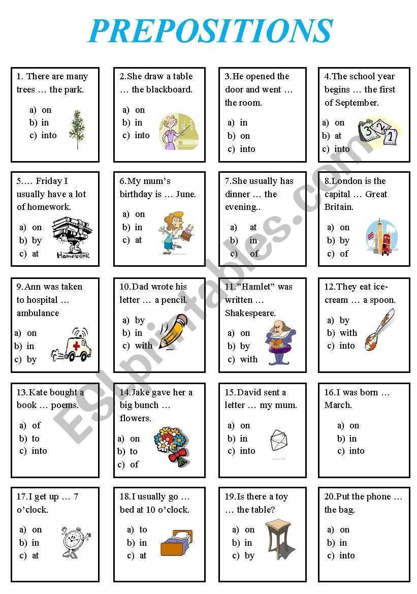 Prepositions worksheet