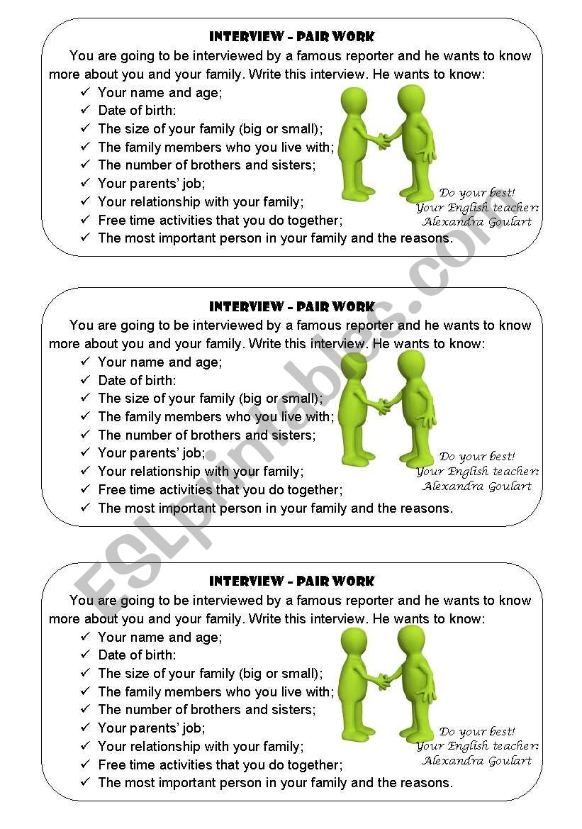 Interview about family worksheet