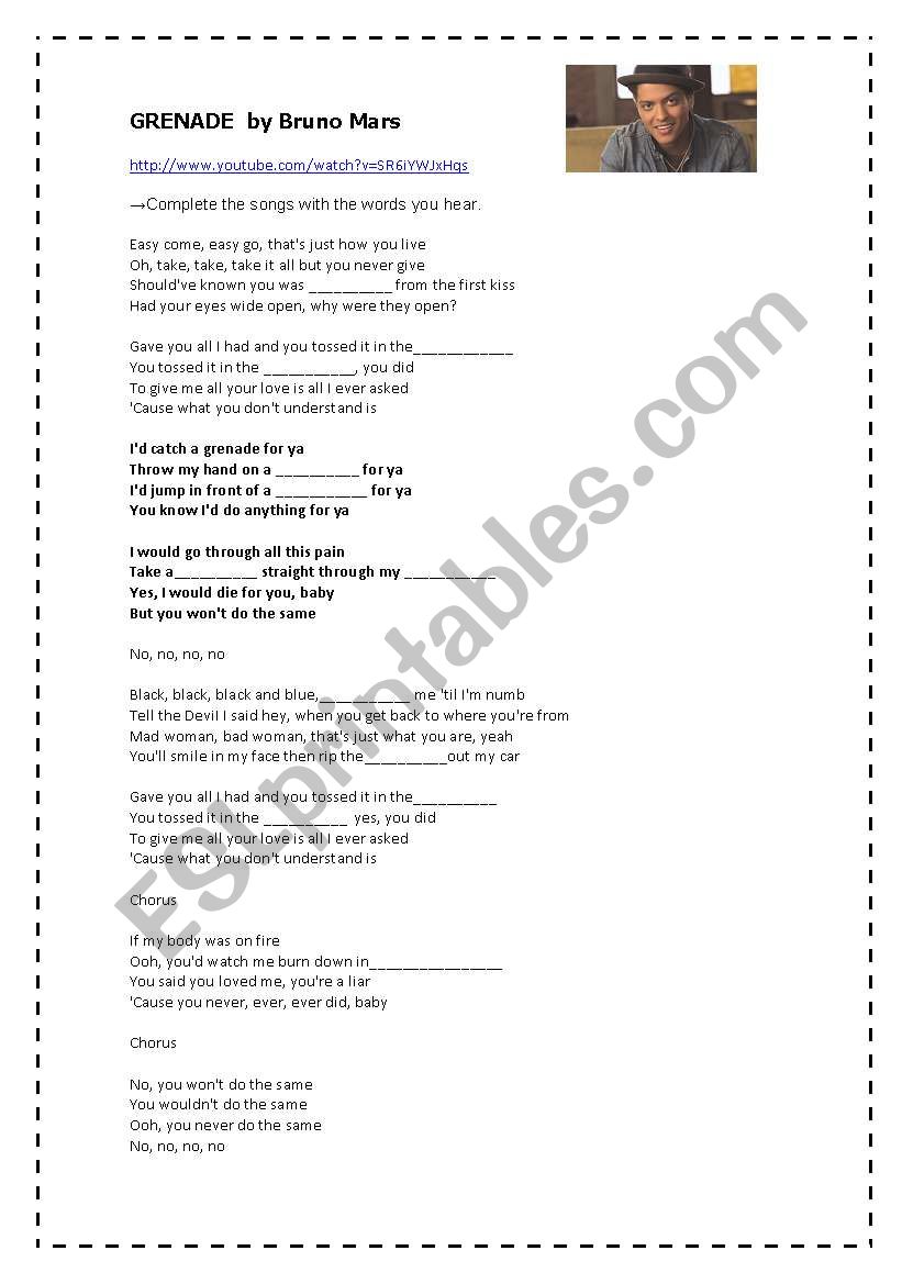 Song: Grenade  worksheet